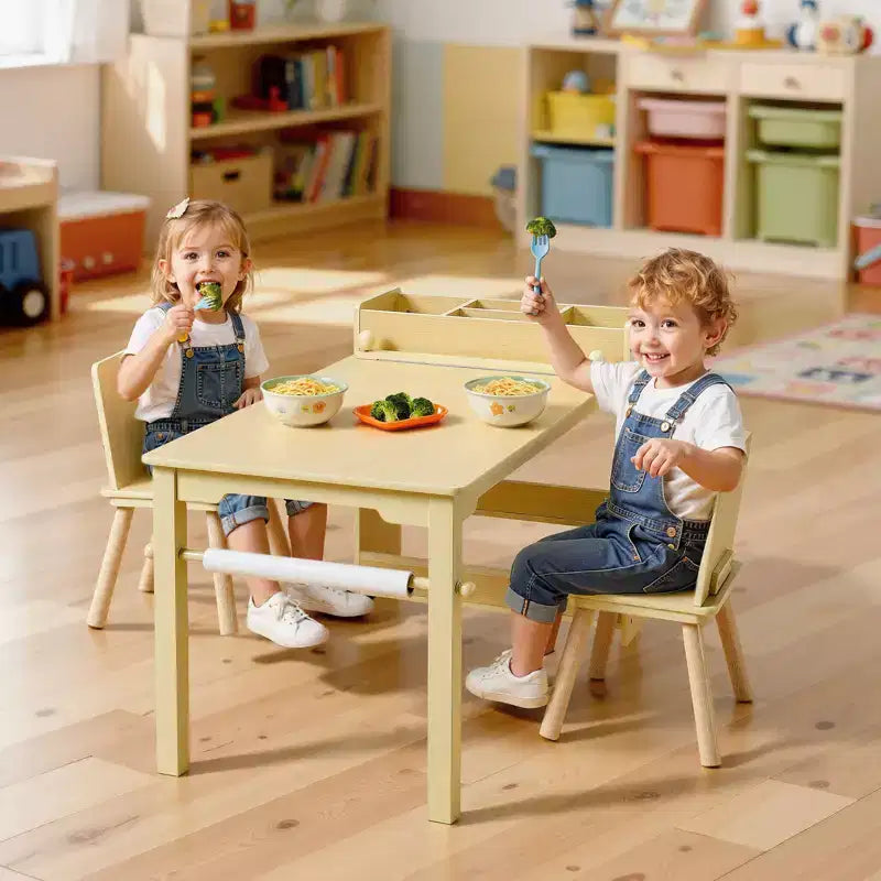 Table et chaises pour enfants avec meuble de rangement à 3 niveaux pour les 2-8 ans