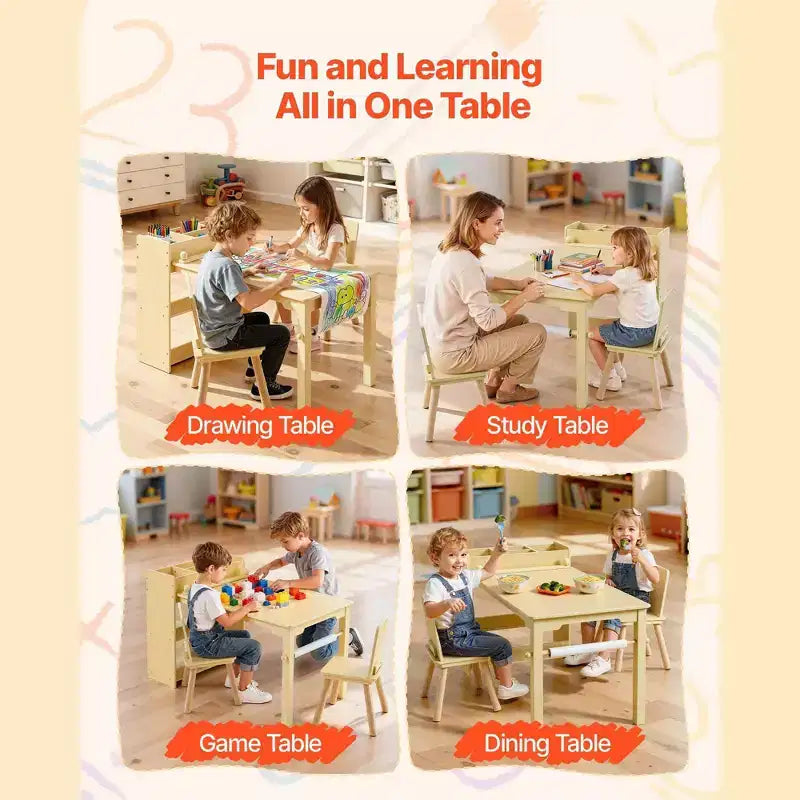 Table et chaises pour enfants avec meuble de rangement à 3 niveaux pour les 2-8 ans