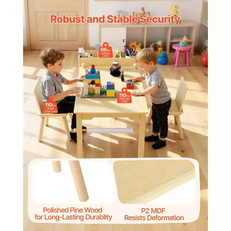 Table et chaises pour enfants avec meuble de rangement à 3 niveaux pour les 2-8 ans