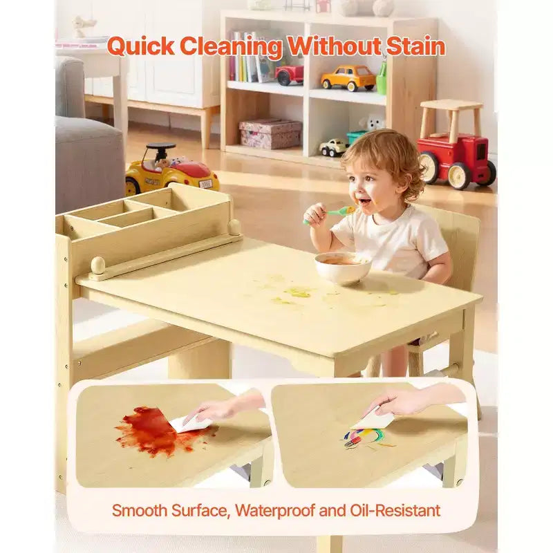Table et chaises pour enfants avec meuble de rangement à 3 niveaux pour les 2-8 ans