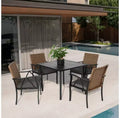 Whisen 5-Piece Wicker Outdoor Table and Chairs, Patio Dining Table and Chairs Set with Square steel Tabletop