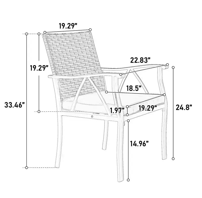 Table et chaises d'extérieur en osier 5 pièces Whisen, ensemble table et chaises de salle à manger de patio avec plateau de table carré en acier
