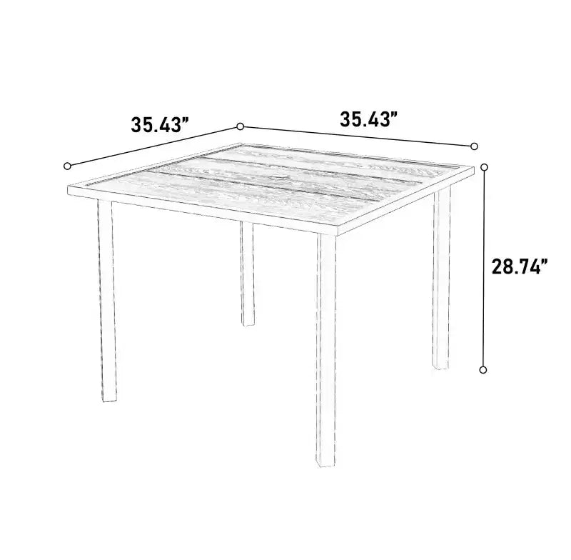 Table et chaises d'extérieur en osier 5 pièces Whisen, ensemble table et chaises de salle à manger de patio avec plateau de table carré en acier