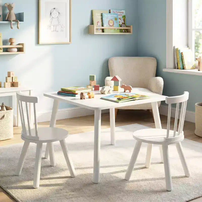 Ensemble mobilier 3 pièces Costway pour enfant avec cadre en bois de pin et sièges ronds à dossier incurvé pour jouer