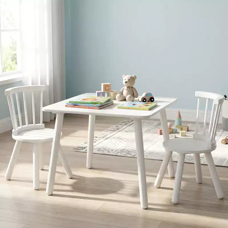Ensemble mobilier 3 pièces Costway pour enfant avec cadre en bois de pin et sièges ronds à dossier incurvé pour jouer