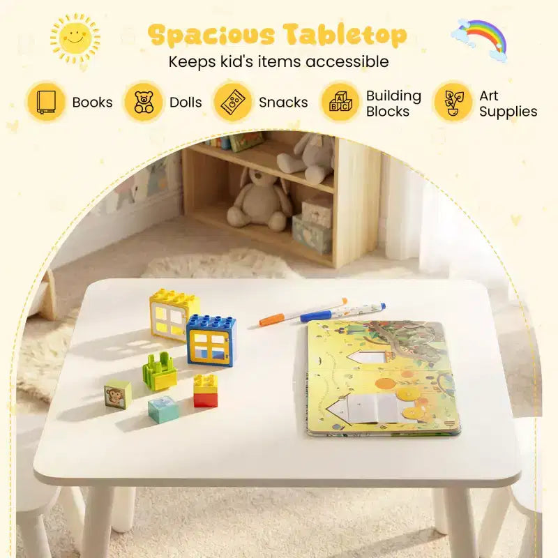 Ensemble mobilier 3 pièces Costway pour enfant avec cadre en bois de pin et sièges ronds à dossier incurvé pour jouer