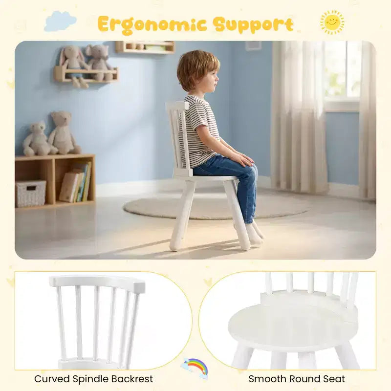 Ensemble mobilier 3 pièces Costway pour enfant avec cadre en bois de pin et sièges ronds à dossier incurvé pour jouer