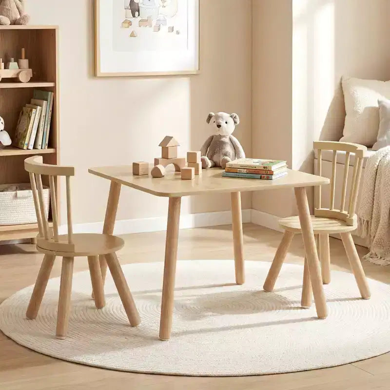 Ensemble mobilier 3 pièces Costway pour enfant avec cadre en bois de pin et sièges ronds à dossier incurvé pour jouer