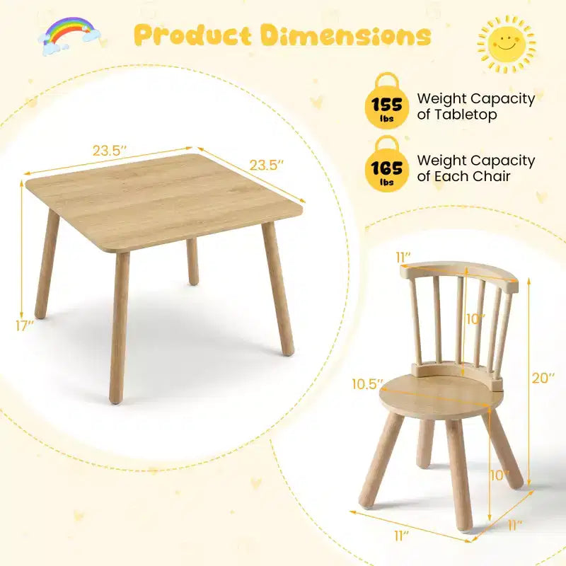 Ensemble mobilier 3 pièces Costway pour enfant avec cadre en bois de pin et sièges ronds à dossier incurvé pour jouer