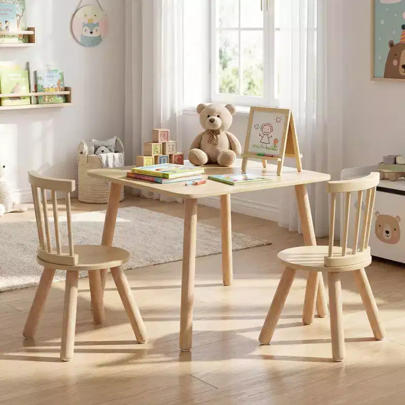 Ensemble mobilier 3 pièces Costway pour enfant avec cadre en bois de pin et sièges ronds à dossier incurvé pour jouer