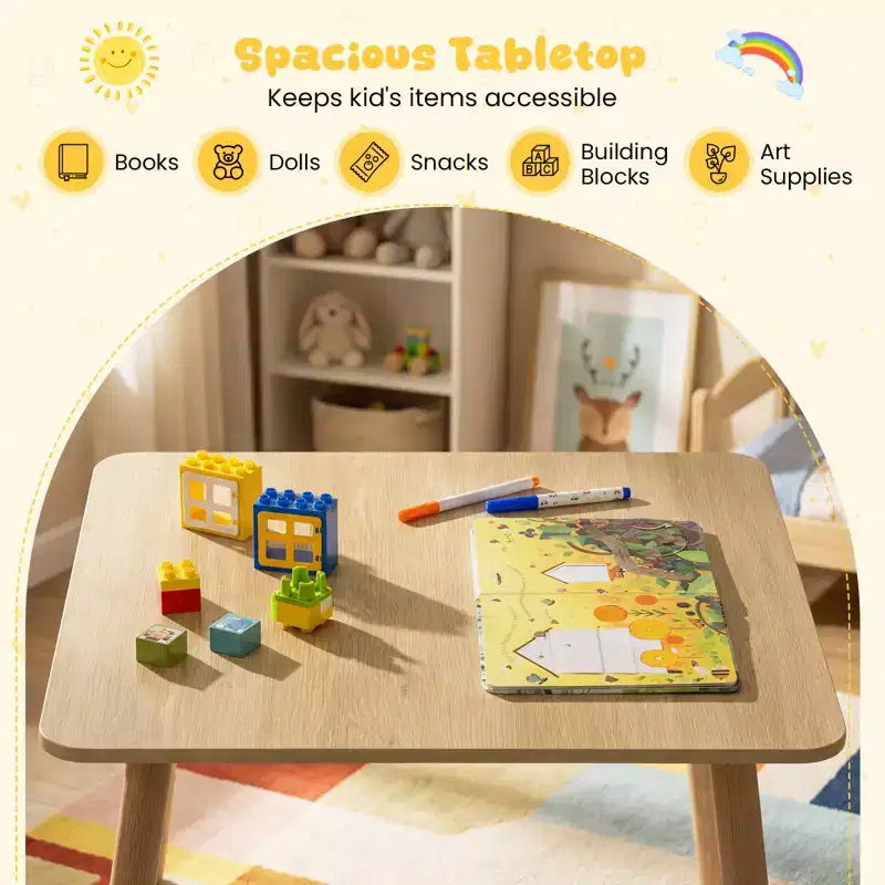 Ensemble mobilier 3 pièces Costway pour enfant avec cadre en bois de pin et sièges ronds à dossier incurvé pour jouer