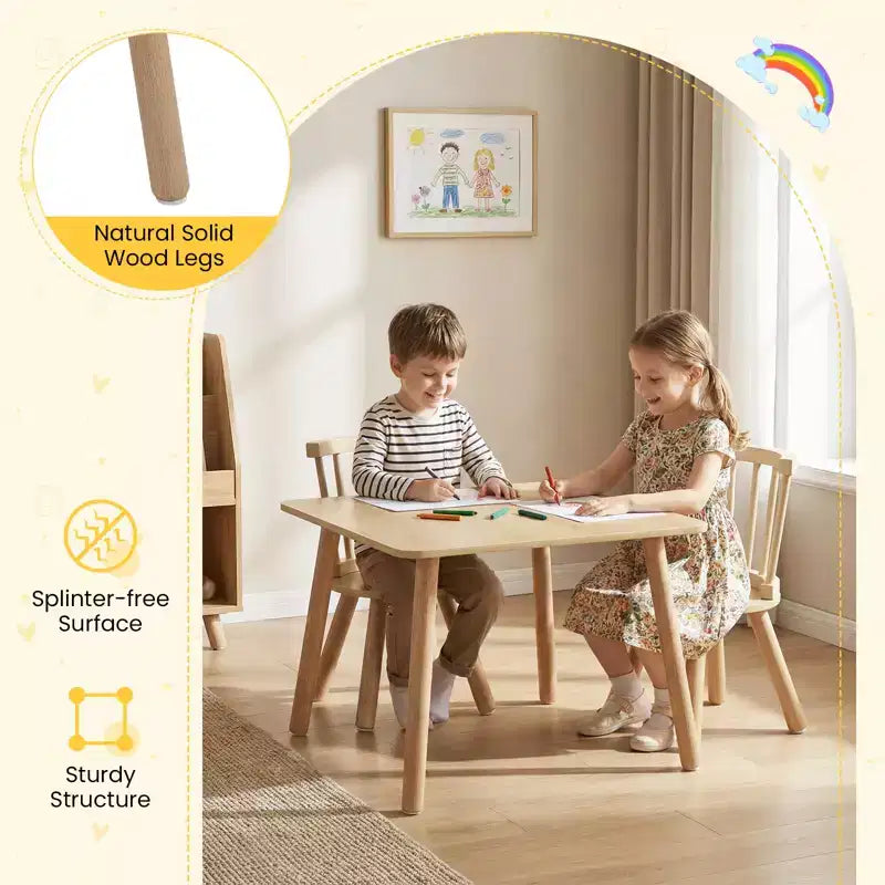 Ensemble mobilier 3 pièces Costway pour enfant avec cadre en bois de pin et sièges ronds à dossier incurvé pour jouer