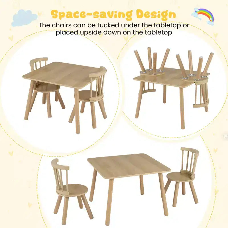 Ensemble mobilier 3 pièces Costway pour enfant avec cadre en bois de pin et sièges ronds à dossier incurvé pour jouer