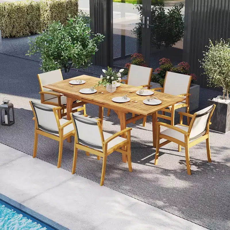Costway Ensemble de salle à manger d'extérieur 9 pièces en bois d'acacia avec trou pour parasol de 5 cm pour jardin, cour arrière