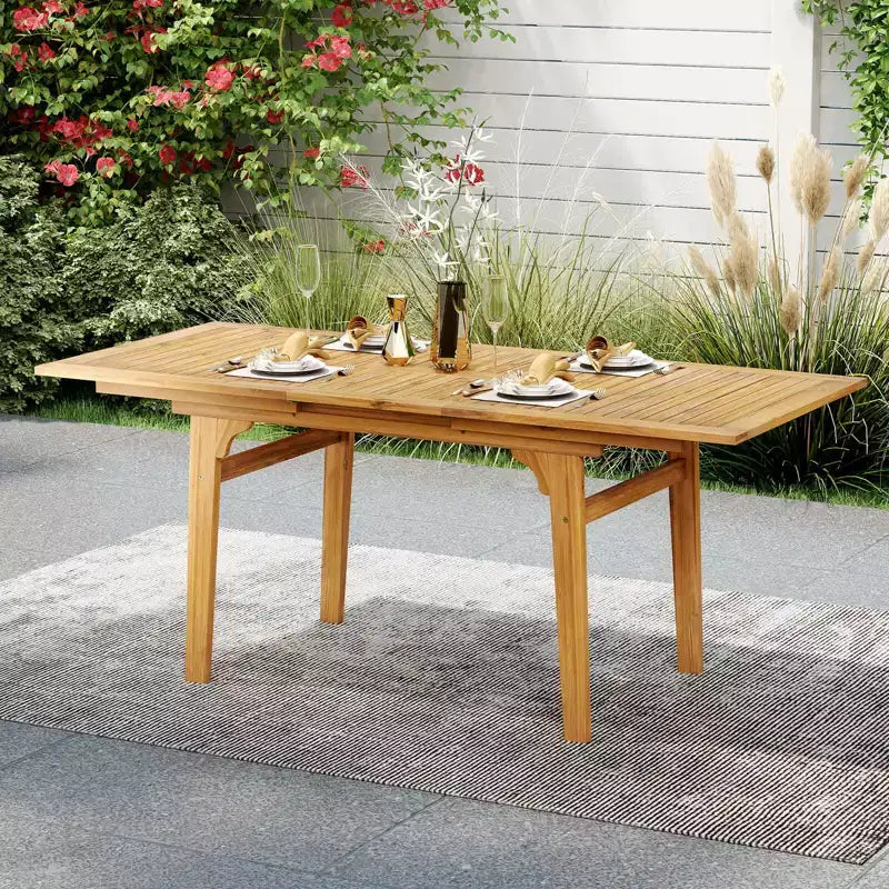 Costway Ensemble de salle à manger d'extérieur 9 pièces en bois d'acacia avec trou pour parasol de 5 cm pour jardin, cour arrière