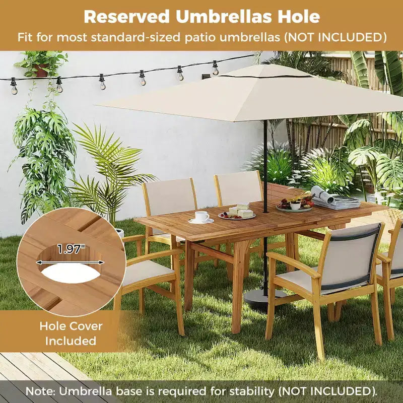 Costway Ensemble de salle à manger d'extérieur 9 pièces en bois d'acacia avec trou pour parasol de 5 cm pour jardin, cour arrière