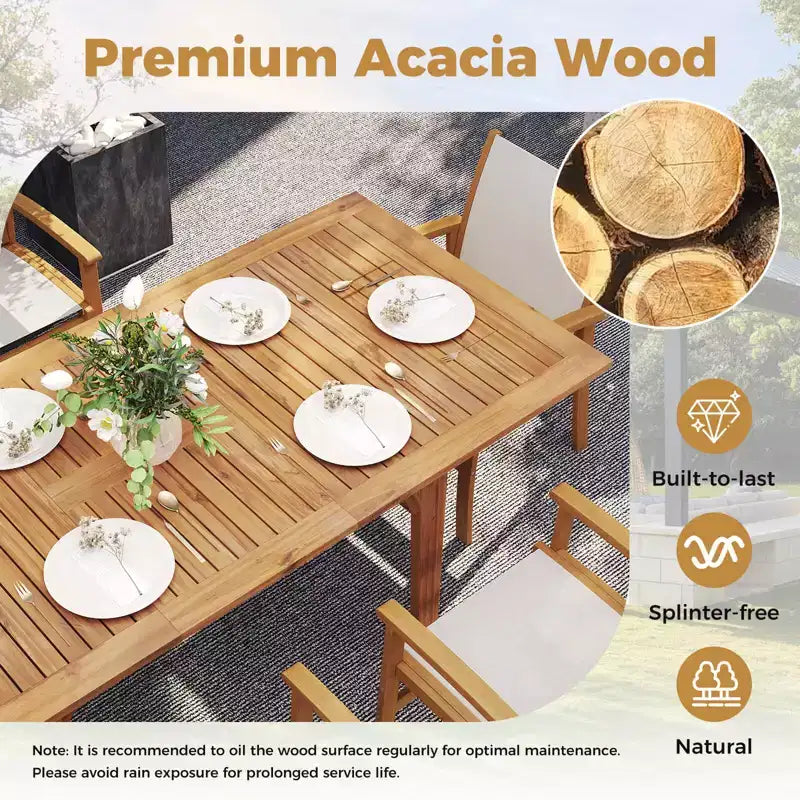 Costway Ensemble de salle à manger d'extérieur 9 pièces en bois d'acacia avec trou pour parasol de 5 cm pour jardin, cour arrière