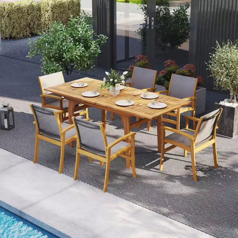 Costway Ensemble de salle à manger d'extérieur 9 pièces en bois d'acacia avec trou pour parasol de 5 cm pour jardin, cour arrière