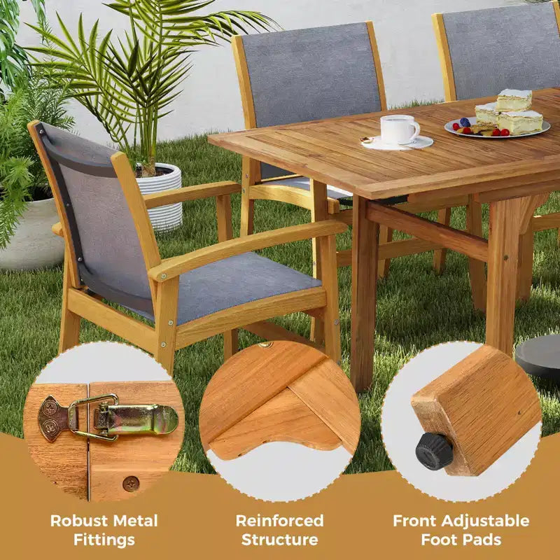 Costway Ensemble de salle à manger d'extérieur 9 pièces en bois d'acacia avec trou pour parasol de 5 cm pour jardin, cour arrière