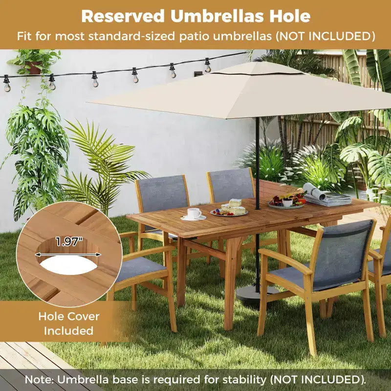 Costway Ensemble de salle à manger d'extérieur 9 pièces en bois d'acacia avec trou pour parasol de 5 cm pour jardin, cour arrière