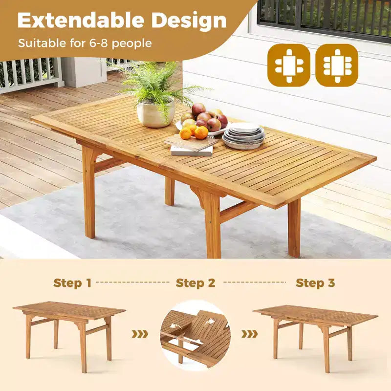 Costway Ensemble de salle à manger d'extérieur 9 pièces en bois d'acacia avec trou pour parasol de 5 cm pour jardin, cour arrière