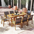 Costway 9PCS Acacia Wood Outdoor Dining Set with 1.97 Umbrella Hole for Backyard, Garden