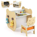 Costway 3-in-1 Kids Art Table & Chair. Reversible Whiteboard/Chalkboard,Storage & Hooks Natural +White/Gray