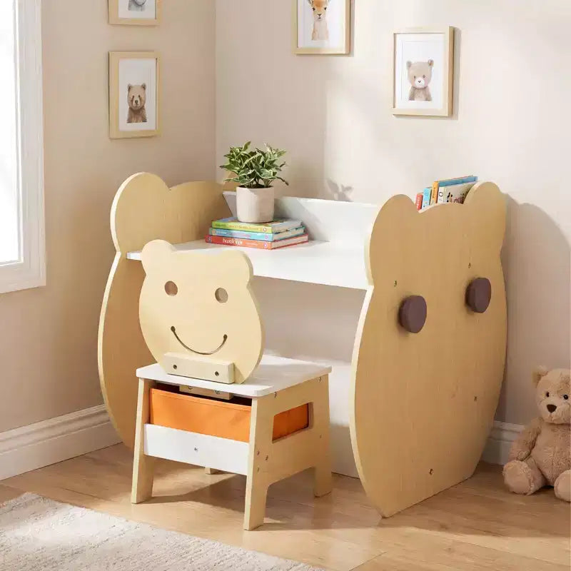 Table et chaise d'art 3-en-1 pour enfants Costway. Tableau blanc/tableau noir réversible, rangement et crochets bois naturel et blanc/gris