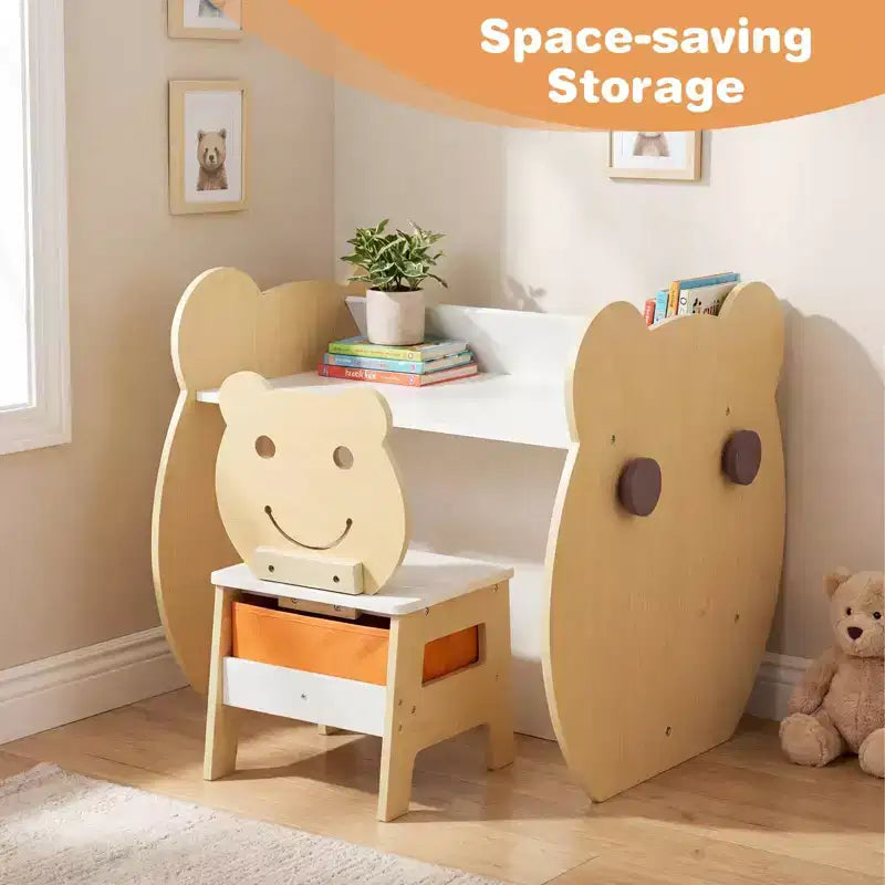 Table et chaise d'art 3-en-1 pour enfants Costway. Tableau blanc/tableau noir réversible, rangement et crochets bois naturel et blanc/gris