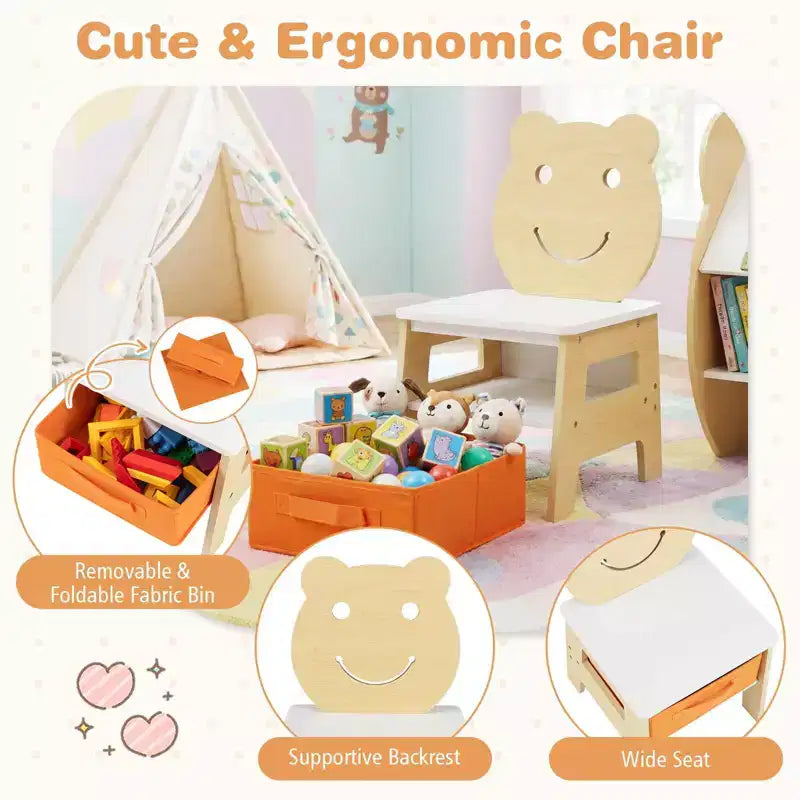 Table et chaise d'art 3-en-1 pour enfants Costway. Tableau blanc/tableau noir réversible, rangement et crochets bois naturel et blanc/gris