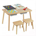 Costway Sensory Table Kids Table and Chairs Set with Detachable Double-Sided Tabletops Natural + White + Black/Gray