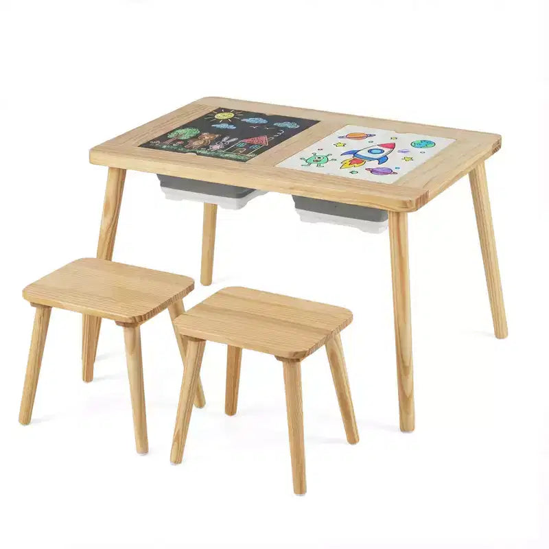 Costway Table et chaises pour enfants avec dessus de table double face détachables Naturel + Blanc + Noir/Gris