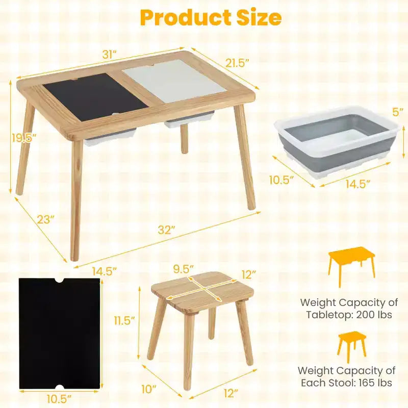 Costway Table et chaises pour enfants avec dessus de table double face détachables Naturel + Blanc + Noir/Gris