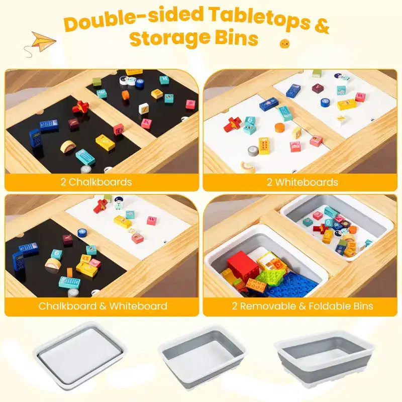 Costway Table et chaises pour enfants avec dessus de table double face détachables Naturel + Blanc + Noir/Gris