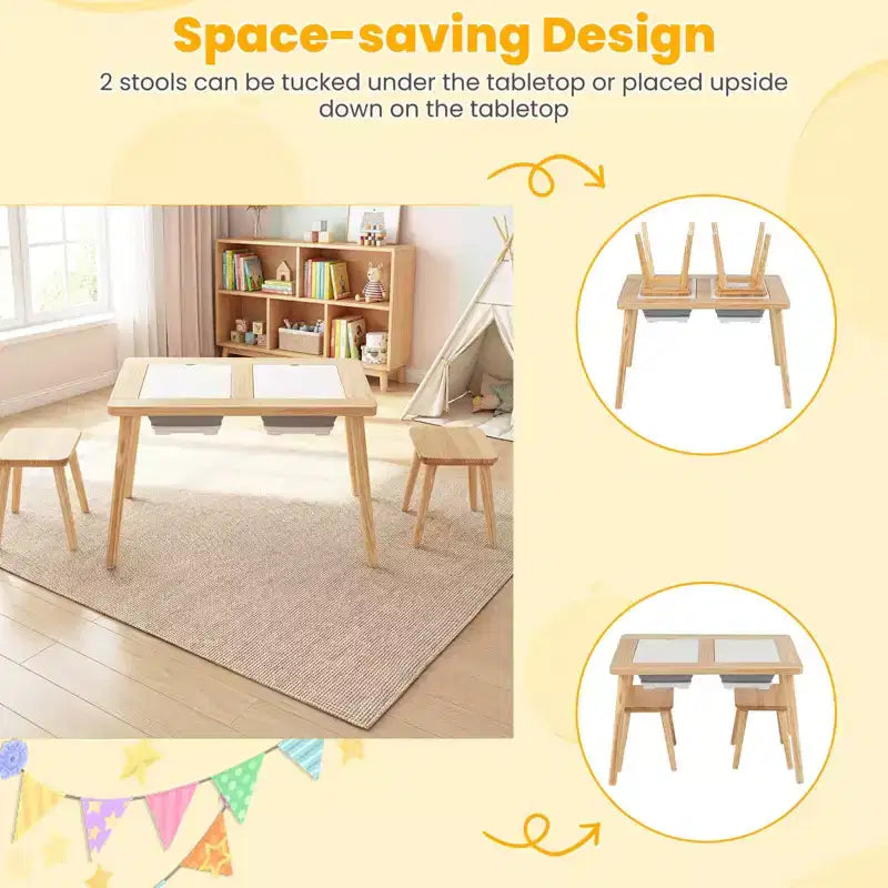 Costway Table et chaises pour enfants avec dessus de table double face détachables Naturel + Blanc + Noir/Gris