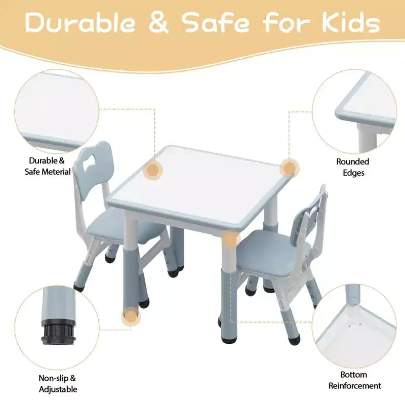 Ensemble table réglable en hauteur et 2 chaises pour tout-petits avec plateau à graffitis, ensemble table et chaises pour enfants, pieds antidérapants, table d'activités pour enfants pour la maison, la crèche