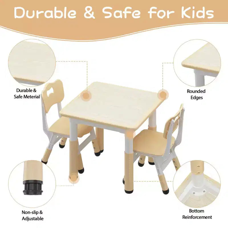 Ensemble table réglable en hauteur et 2 chaises pour tout-petits avec plateau à graffitis, ensemble table et chaises pour enfants, pieds antidérapants, table d'activités pour enfants pour la maison, la crèche