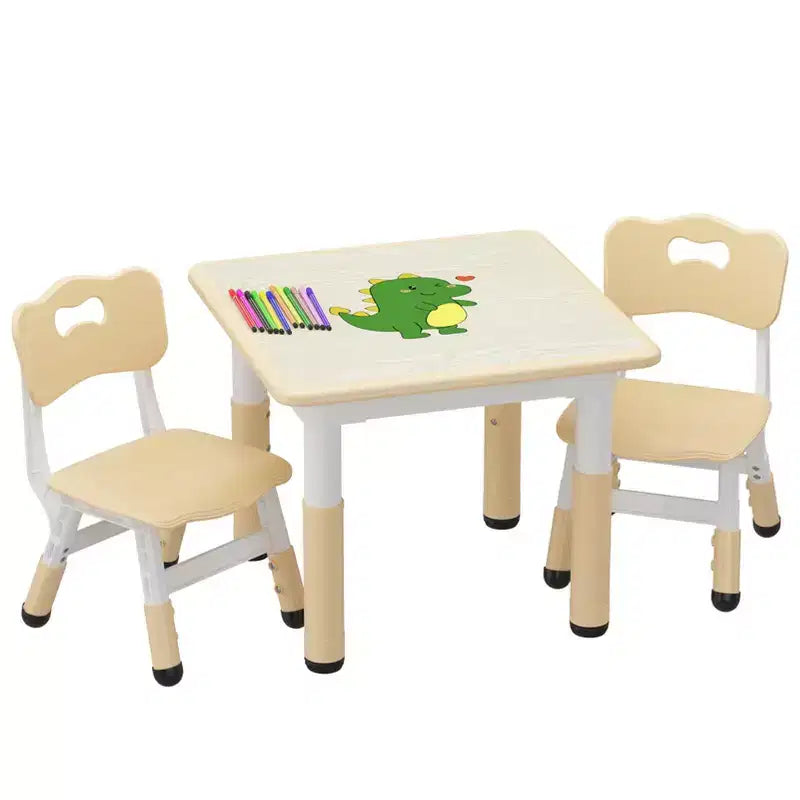 Height Adjustable Toddler Table and 2 Chairs Set with Graffiti Desktop, Kids Table and Chairs Set,Non-Slip Legs,Kids Activity Table for Home, Nursery