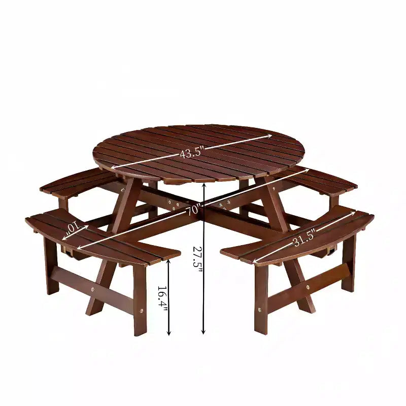 Table de pique-nique extérieure ronde pour 8 personnes avec bancs intégrés, pour patio ou véranda