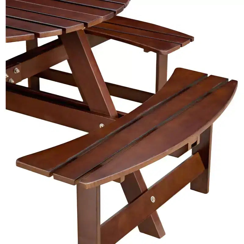 Table de pique-nique extérieure ronde pour 8 personnes avec bancs intégrés, pour patio ou véranda