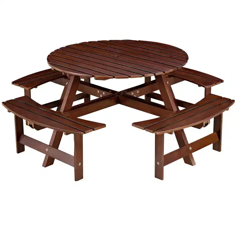 Table de pique-nique extérieure ronde pour 8 personnes avec bancs intégrés, pour patio ou véranda