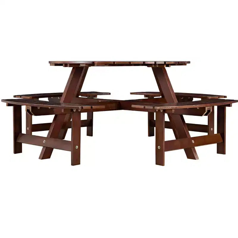 Table de pique-nique extérieure ronde pour 8 personnes avec bancs intégrés, pour patio ou véranda