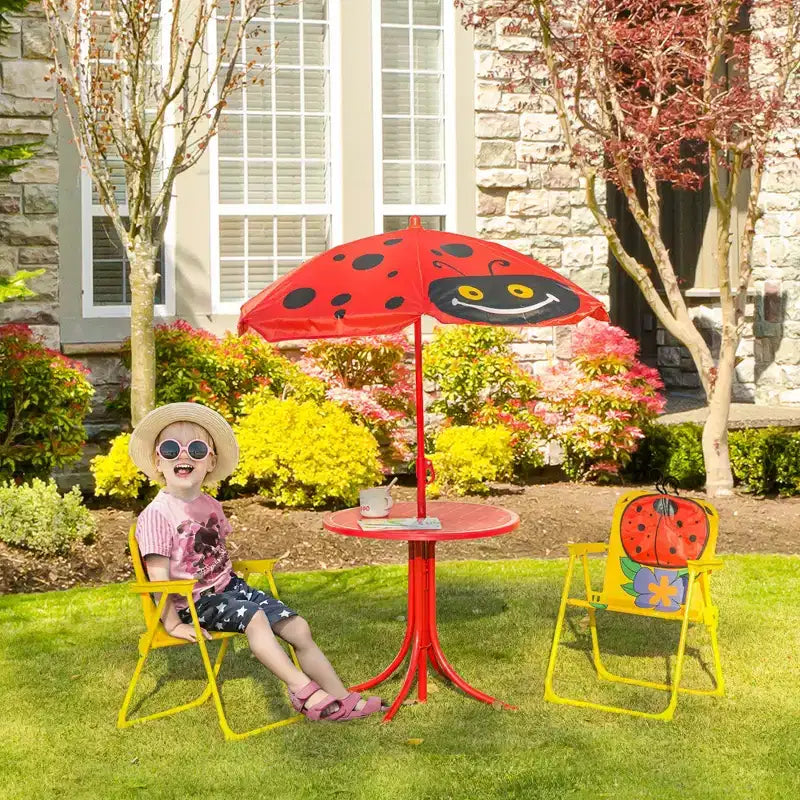 Ensemble table et chaises pour enfants avec parasol réglable Mobilier de pique-nique pliant d'extérieur