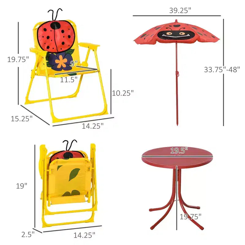 Ensemble table et chaises pour enfants avec parasol réglable Mobilier de pique-nique pliant d'extérieur