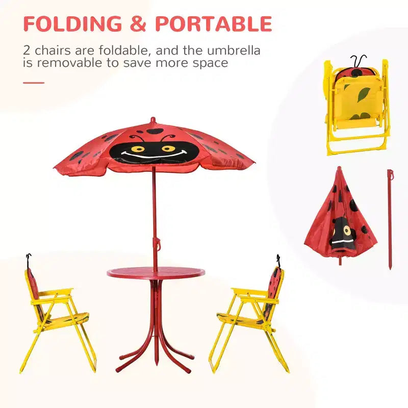 Ensemble table et chaises pour enfants avec parasol réglable Mobilier de pique-nique pliant d'extérieur