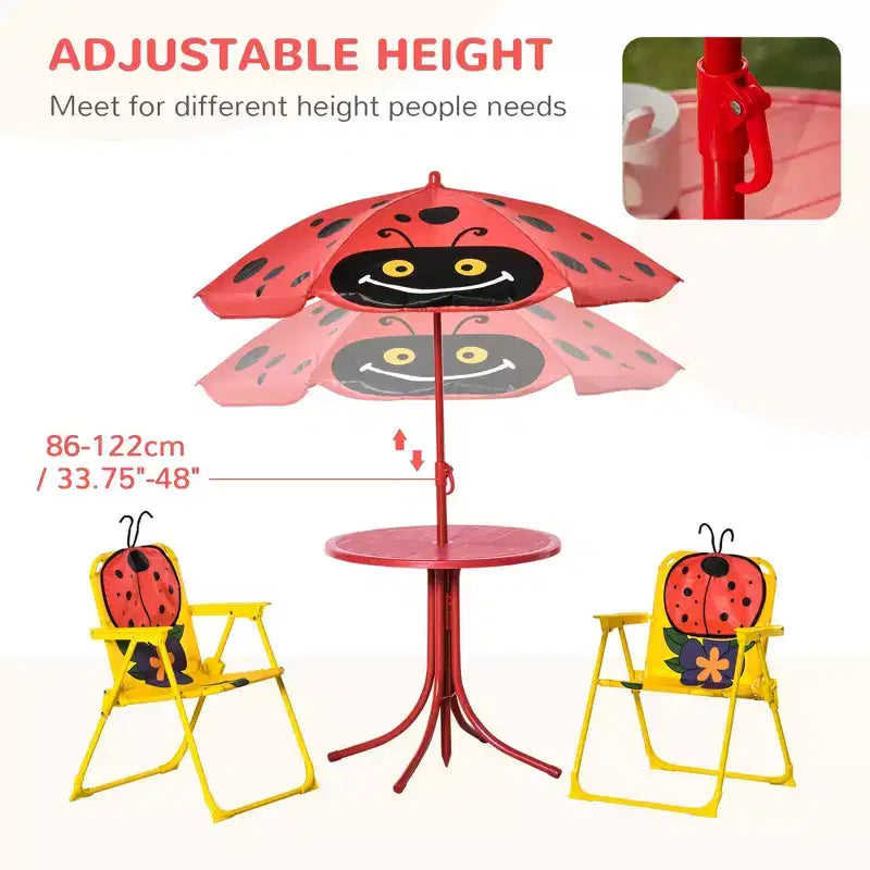 Ensemble table et chaises pour enfants avec parasol réglable Mobilier de pique-nique pliant d'extérieur