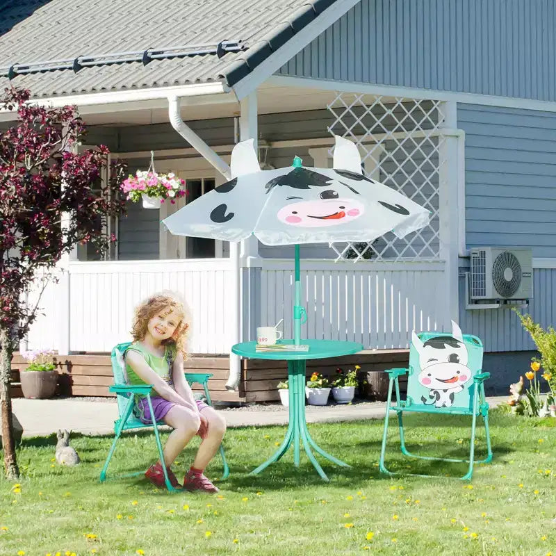 Ensemble table et chaises pour enfants avec parasol réglable Mobilier de pique-nique pliant d'extérieur