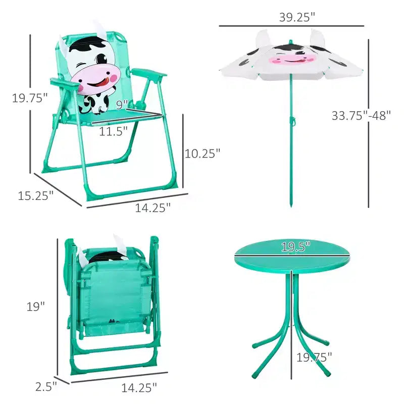 Ensemble table et chaises pour enfants avec parasol réglable Mobilier de pique-nique pliant d'extérieur