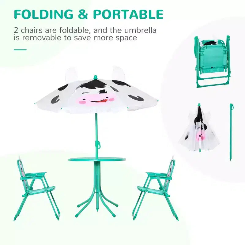 Ensemble table et chaises pour enfants avec parasol réglable Mobilier de pique-nique pliant d'extérieur