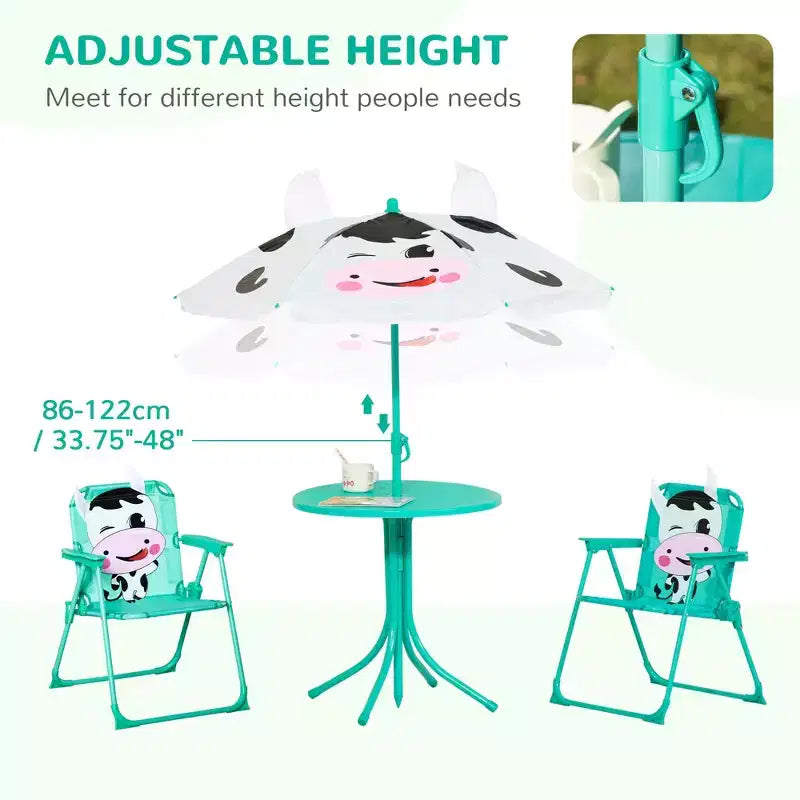 Ensemble table et chaises pour enfants avec parasol réglable Mobilier de pique-nique pliant d'extérieur